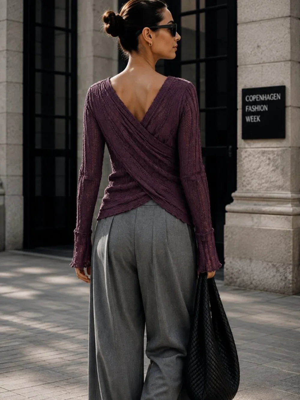 nwt Free People Plum Lace Wrap Back Top Long Sleeve Bell Cuff Knit Medium